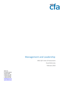 Management and Leadership MSC QCF Units of Assessment Final NVQ Units February 2010