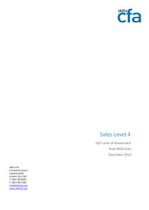 Sales Level 4 QCF Units of Assessment Final NVQ Units December 2010