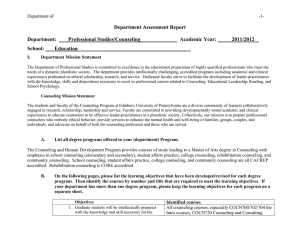Department Assessment Report  Department: Professional Studies/Counseling