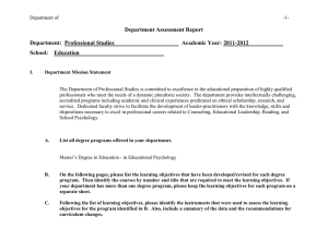 Department Assessment Report  Department:  Professional Studies Academic Year:  2011-2012