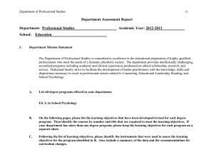 Department Assessment Report  Department:  Professional Studies Academic Year:  2012-2013