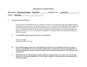 Department Assessment Report  Department:  Professional Studies  / READING