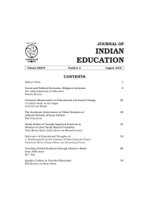 INDIAN EDUCATION JOURNAL OF CONTENTS