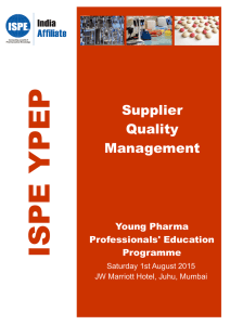 ISPE YPEP Supplier Quality Management