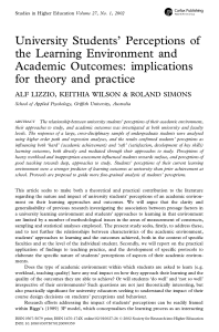 University Students’ Perceptions of the Learning Environment and Academic Outcomes: implications