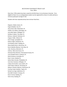 Kutztown University Dean's List Fall 2014