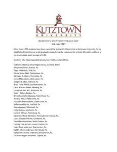 Kutztown University Dean's List Spring 2015