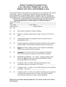 Student Teaching Prerequisite Form FALL 2016 DUE: FEBRUARY 26, 2016