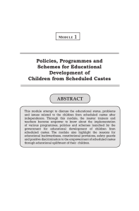 Policies, Programmes and Schemes for Educational Development of Children from Scheduled Castes