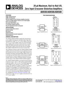 20 μA Maximum, Rail-to-Rail I/O, Zero Input Crossover Distortion Amplifiers AD8505/AD8506/AD8508