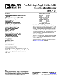 Zero-Drift, Single-Supply, Rail-to-Rail I/O Quad, Operational Amplifier AD8574-EP