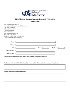 2016 Medical Student Summer Research Fellowship Application