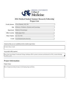 2016 Medical Student Summer Research Fellowship Project List