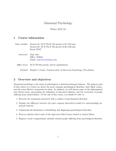 Abnormal Psychology 1 Course information Winter 2015/16