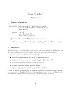 Social Psychology 1 Course information Winter 2014/15