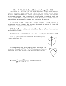 Alfred R. Schmidt Freshman Mathematics Competition 2013