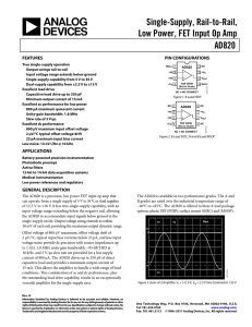 Single-Supply, Rail-to-Rail, Low Power, FET Input Op Amp AD820