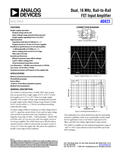 Dual, 16 MHz, Rail-to-Rail FET Input Amplifier AD823 Data Sheet