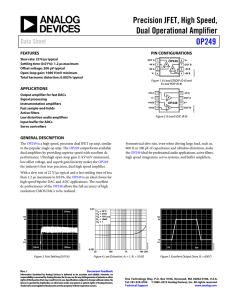 Precision JFET, High Speed, Dual Operational Amplifier OP249 Data Sheet