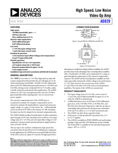 High Speed, Low Noise Video Op Amp AD829 Data Sheet