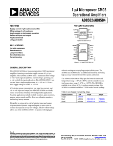 1 μA Micropower CMOS Operational Amplifiers AD8502/AD8504