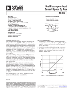 Dual Picoampere Input Current Bipolar Op Amp AD706