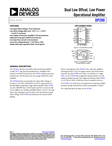Dual Low Offset, Low Power Operational Amplifier OP200 Data Sheet