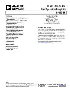 15 MHz, Rail-to-Rail, Dual Operational Amplifier OP262-EP