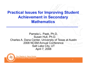 Practical Issues for Improving Student Achievement in Secondary Mathematics