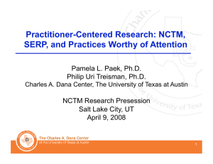 Practitioner-Centered Research: NCTM, SERP, and Practices Worthy of Attention