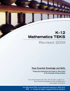 K–12 Mathematics TEKS Revised 2009 Texas Essential Knowledge and Skills