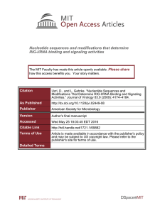 Nucleotide sequences and modifications that determine RIG-I/RNA binding and signaling activities