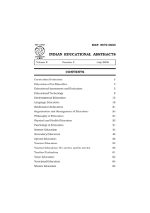 INDIAN EDUCATIONAL ABSTRACTS CONTENTS ISSN 0972-5652