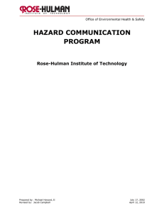 HAZARD COMMUNICATION PROGRAM  Rose-Hulman Institute of Technology