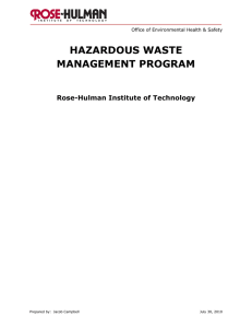 HAZARDOUS WASTE MANAGEMENT PROGRAM  Rose-Hulman Institute of Technology