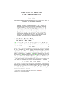 Fixed Points and Two-Cycles of the Discrete Logarithm Joshua Holden