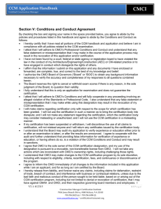 CMCI  CCM Application Handbook  Section V: Conditions and Conduct Agreement