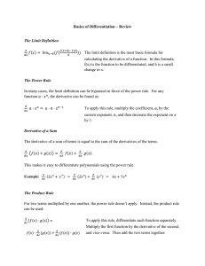 Basics of Differentiation – Review  The Limit Definition