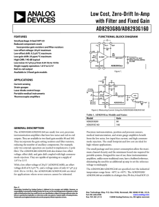 Low Cost, Zero-Drift In-Amp with Filter and Fixed Gain AD8293G80/AD8293G160