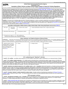 United States Environmental Protection Agency Importation of Declaration Form