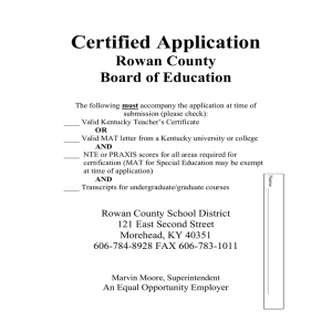 Certified Application  Rowan County Board of Education