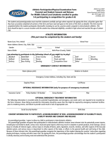 Athletic Participation/Physical Examination Form Parental and Student Consent and Release