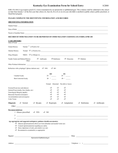 Kentucky Eye Examination Form for School Entry 8/2000