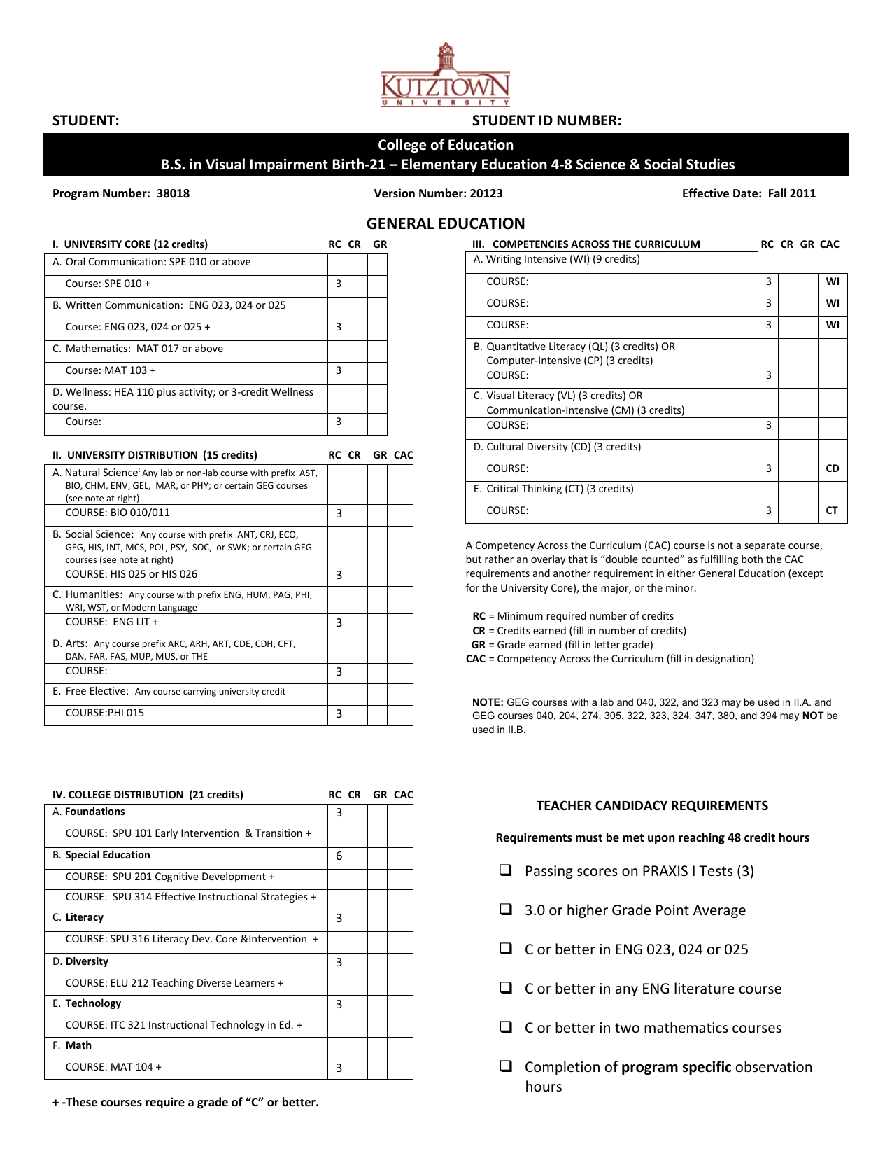 STUDENT STUDENT ID NUMBER College Of Education