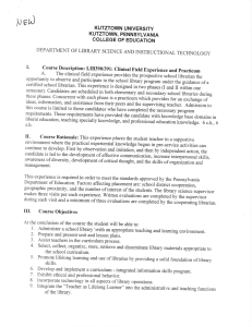 KUTZTOWN UNIVERSITY KUTZTOWN, PENNSYLVANIA COLLEGE OF EDUCATION