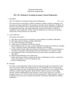 Kutztown University Kutztown, Pennsylvania  SEU 323: Methods of Teaching Secondary School Mathematics