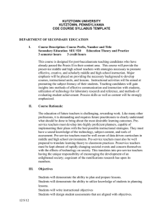 KUTZTOWN UNIVERSITY KUTZTOWN, PENNSYLVANIA COE COURSE SYLLABUS TEMPLATE