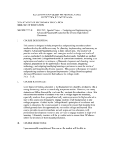 KUTZTOWN UNIVERSITY OF PENNSYLVANIA KUTZTOWN, PENNSYLVANIA  DEPARTMENT OF SECONDARY EDUCATION