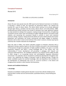 Conceptual Framework Revised 2012 TEACHER AS LIFELONG LEARNER