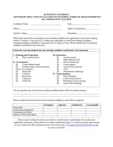 KUTZTOWN UNIVERSITY SECONDARY EDUCATION EVALUATION OF TEACHER CANDIDATE FIELD EXPERIENCE